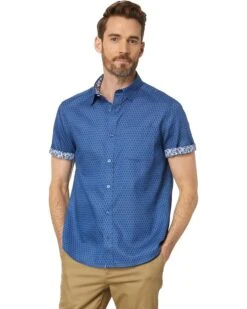 Johnston & Murphy Short Sleeve Linked Flower Textured Printed Shirt | Shirts & Tops