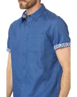 Johnston & Murphy Short Sleeve Linked Flower Textured Printed Shirt | Shirts & Tops -Shoezy Wear 91aRO IsBkL. AC SR736920
